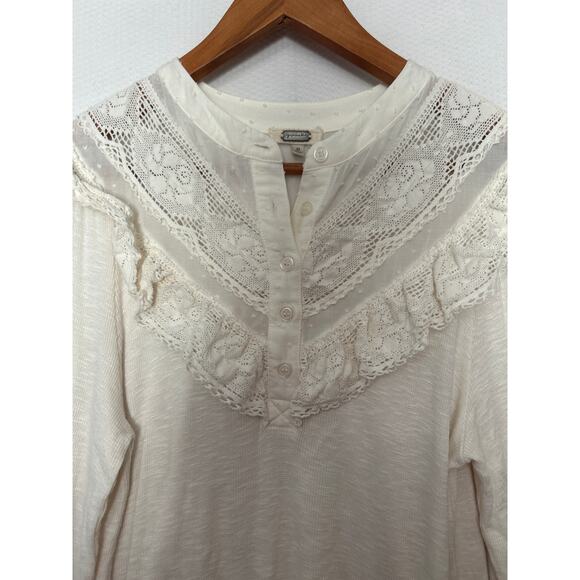 Gimmicks by BKE Lace Henley Top Small Cream Long Sleeve Boho Peasant Style - Picture 2 of 10